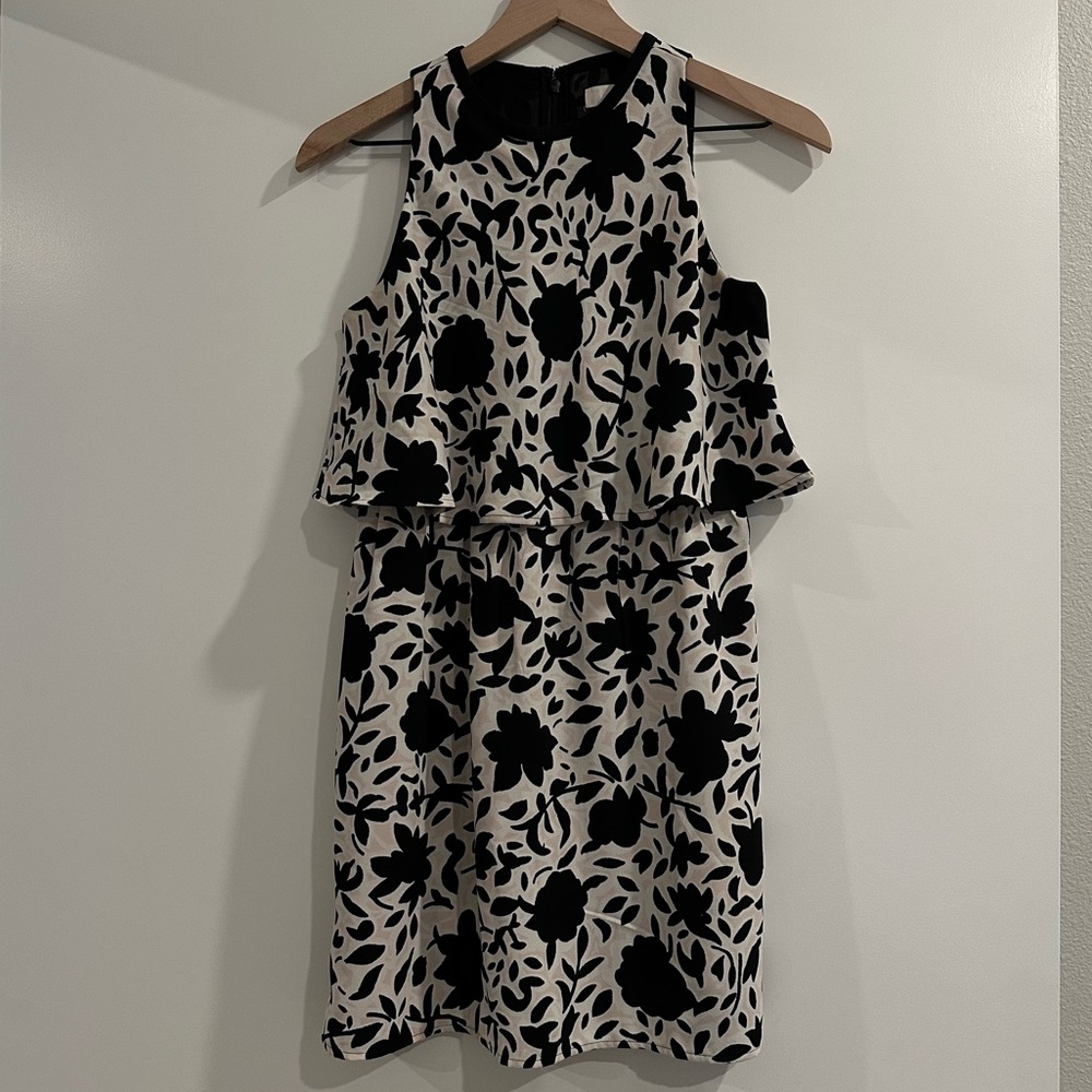 LOFT High Neck Floral/Leaves Dress